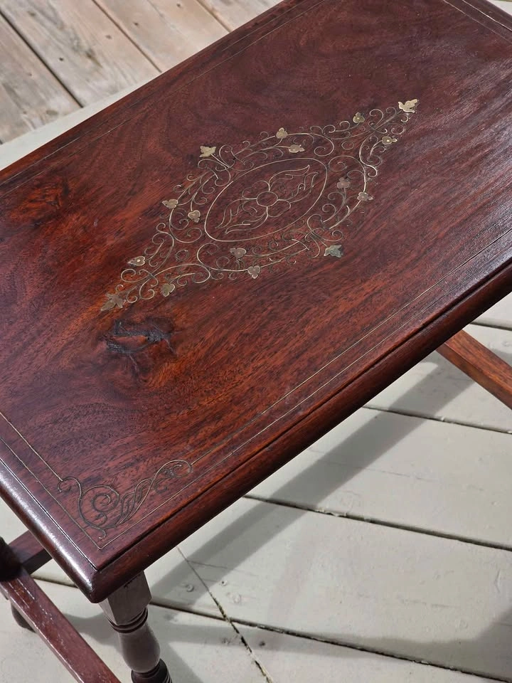 Vintage Brass Inlay Wooden Side Table - photo 3