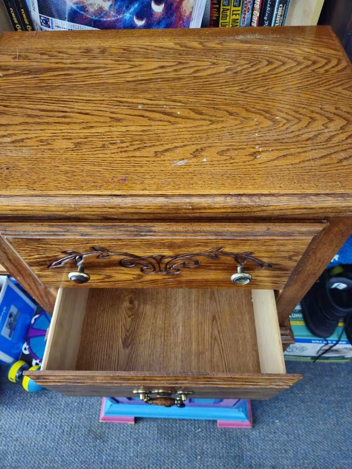 Vintage Oak Nightstand with Painted Base