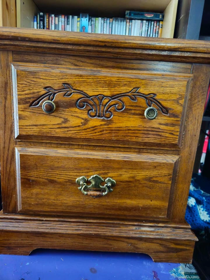 Vintage Oak Nightstand with Painted Base - photo 2