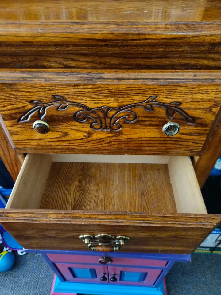 Vintage Oak Nightstand with Painted Base - photo 3