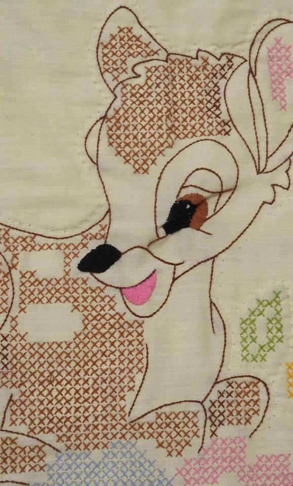 Vintage 1970s Disney Bambi & Friends Hand Cross-Stitch Quilt - photo 3