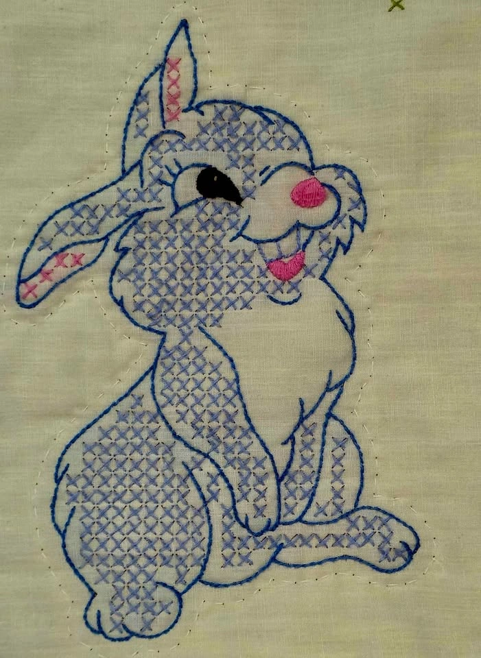Vintage 1970s Disney Bambi & Friends Hand Cross-Stitch Quilt - photo 4