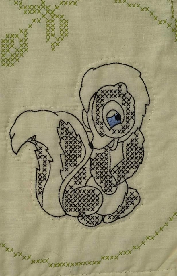 Vintage 1970s Disney Bambi & Friends Hand Cross-Stitch Quilt - photo 5
