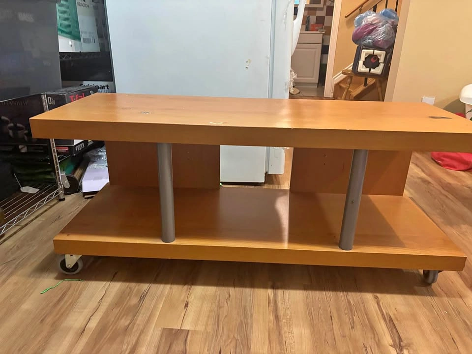 Wooden Rolling TV Stand with Metal Supports