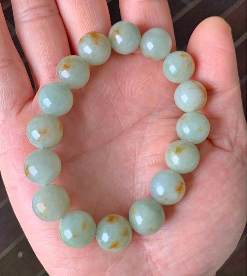 13.7mm Blue-Water Jadeite Bracelet with Flowing Red