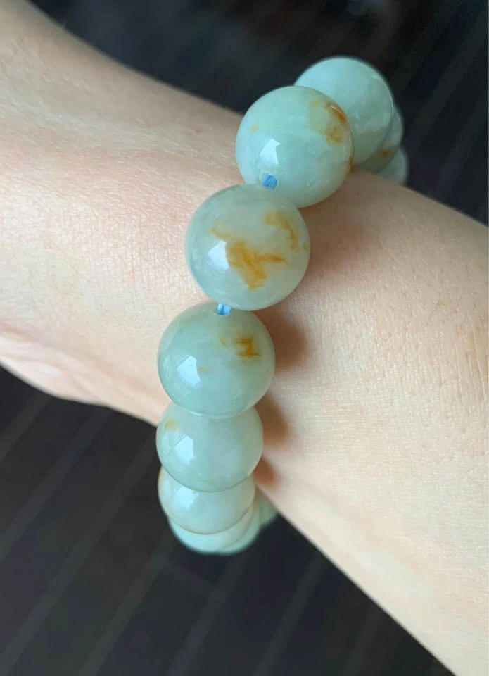 13.7mm Blue-Water Jadeite Bracelet with Flowing Red - photo 2