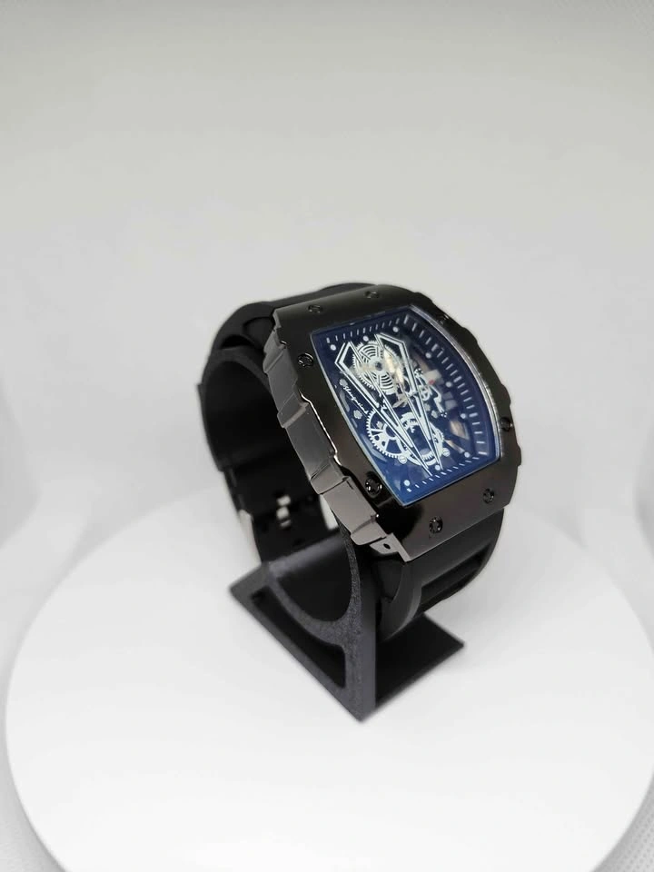 Black Tonneau Skeleton Mechanical Watch - photo 2