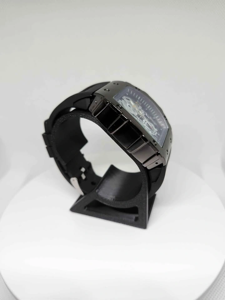 Black Tonneau Skeleton Mechanical Watch - photo 3