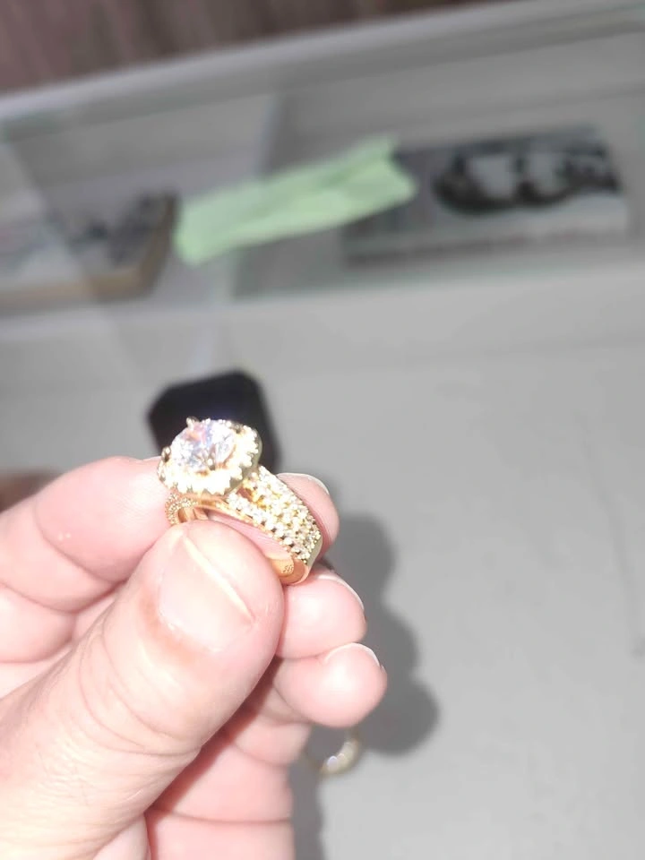 Gold Tone Halo Engagement Ring - photo 2