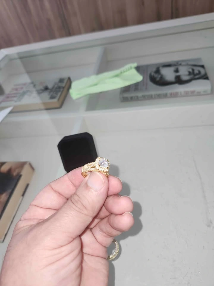 Gold Tone Halo Engagement Ring - photo 3