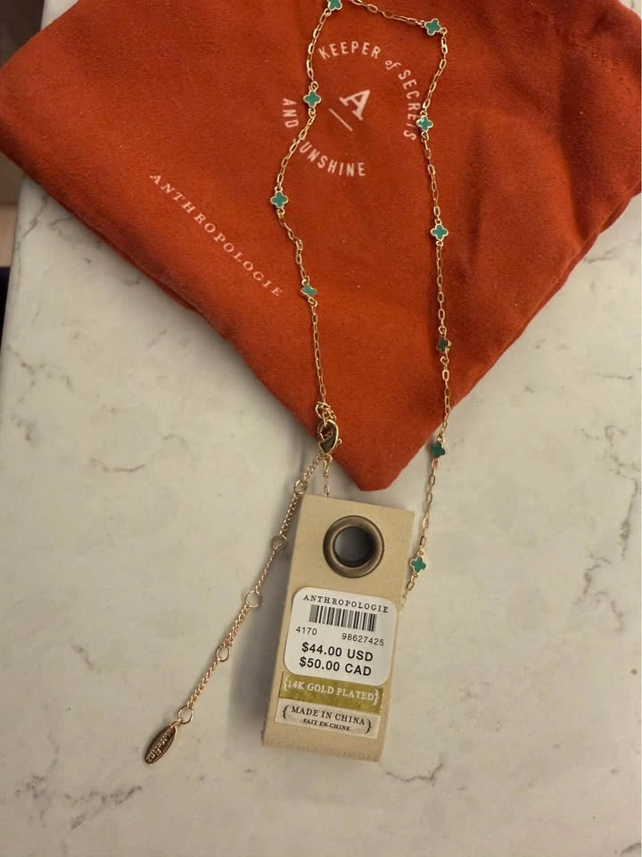 Anthropologie Serefina 14K Gold Plated Green Clover Necklace - photo 2