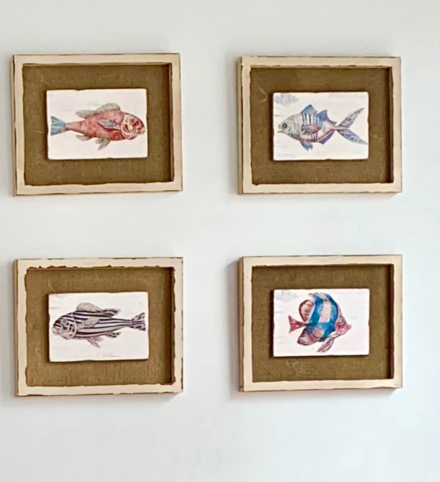 Cottage Moving Sale: Rustic 4 Fish-themes Wall Decor