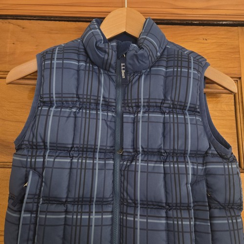L.L. Bean Puffer Vest Kids M 5-6 Blue Plaid Full Zip Down - photo 3