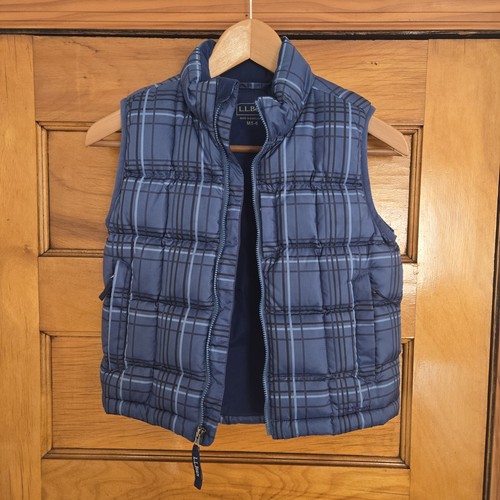 L.L. Bean Puffer Vest Kids M 5-6 Blue Plaid Full Zip Down - photo 4