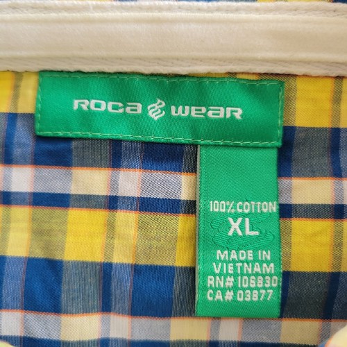 Rocawear Button-Up Shirt Mens XL Blue Yellow Plaid Short Sl  🏈 - photo 2