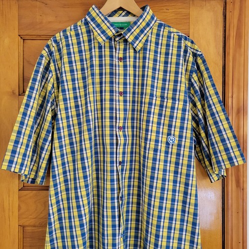 Rocawear Button-Up Shirt Mens XL Blue Yellow Plaid Short Sl  🏈 - photo 3