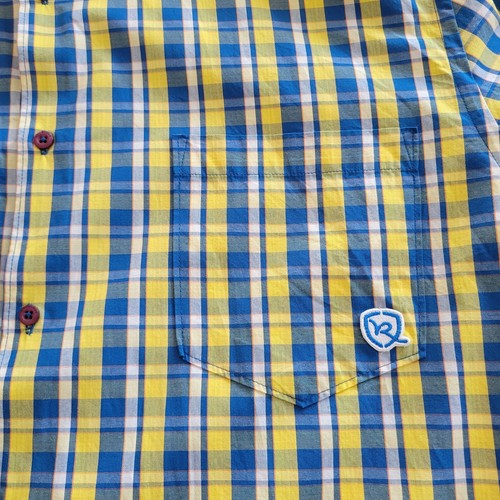Rocawear Button-Up Shirt Mens XL Blue Yellow Plaid Short Sl  🏈 - photo 4