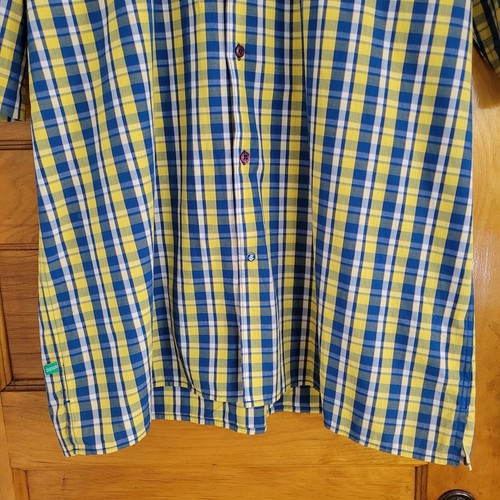 Rocawear Button-Up Shirt Mens XL Blue Yellow Plaid Short Sl  🏈 - photo 5