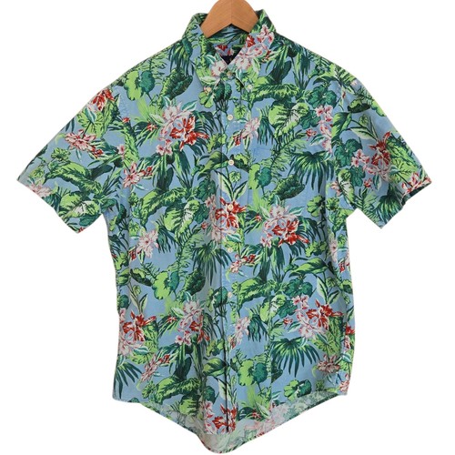 Ralph Lauren Hawaiian Shirt Mens Large Blue Green Tropical 🏈