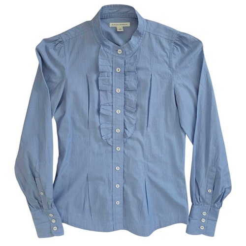 Banana Republic Ruffle Button Down Shirt Womens Size 2 Blue 🏈