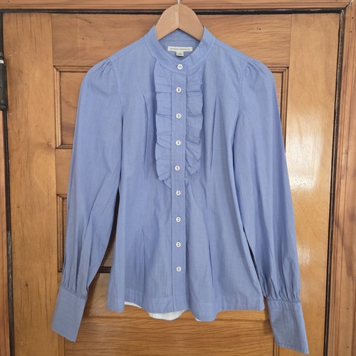 Banana Republic Ruffle Button Down Shirt Womens Size 2 Blue 🏈 - photo 3