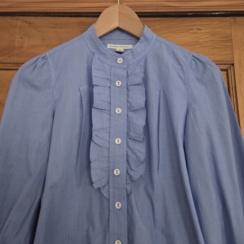 Banana Republic Ruffle Button Down Shirt Womens Size 2 Blue 🏈 - photo 4