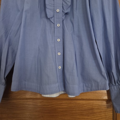 Banana Republic Ruffle Button Down Shirt Womens Size 2 Blue 🏈 - photo 5