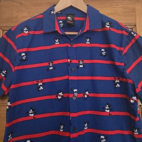 Disney x Forever 21 Button Shirt Mens Size M Blue Red Striped 🏈 - photo 5