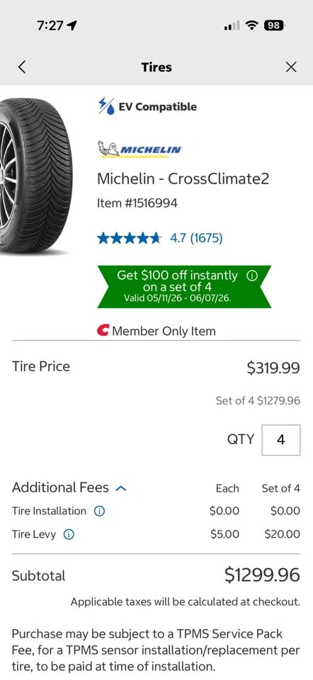 Set of 4 Michelin CrossClimate2 Tires on Acura Wheels 225/50R18 - photo 2