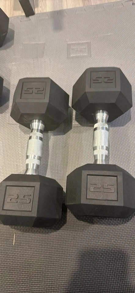 25 lb Rubber Hex Dumbbells