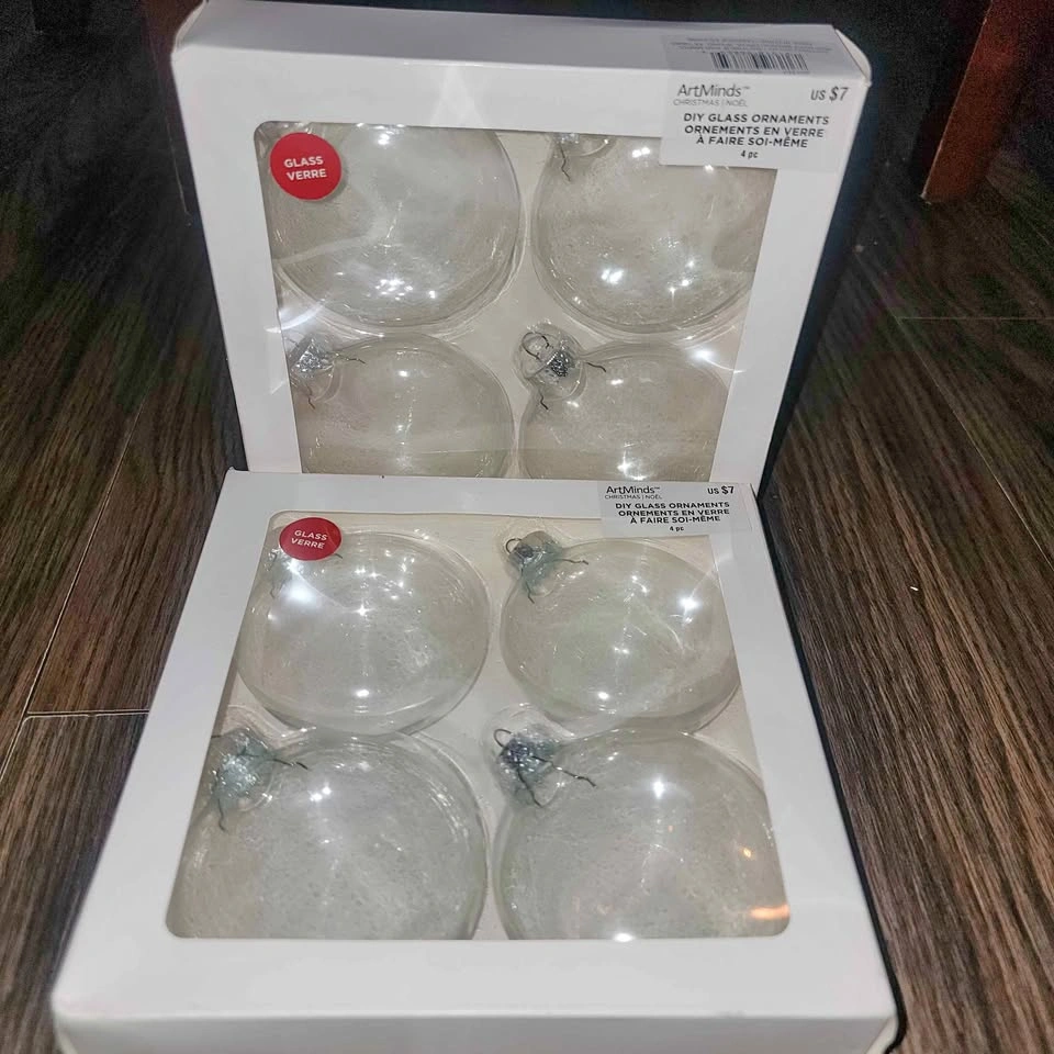 NEW! 2 PACK (8 glass ornaments total) for DIY projects