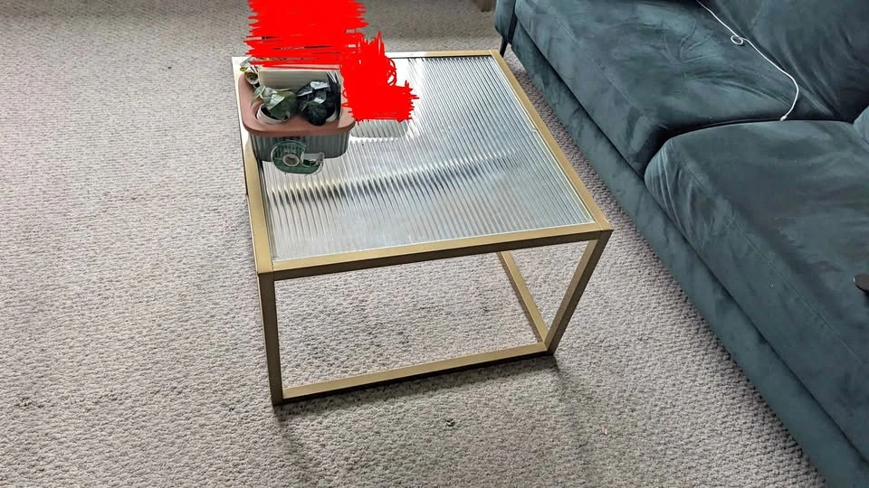 Gold Metal Frame Coffee Table with Fluted Glass Top