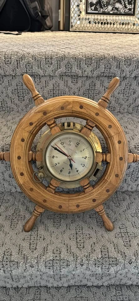 Vintage Wooden Ship's Wheel Quartz Clock