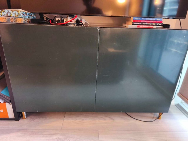 IKEA Bestå Storage (Dark Brown/ Olive Green) - Glass Top