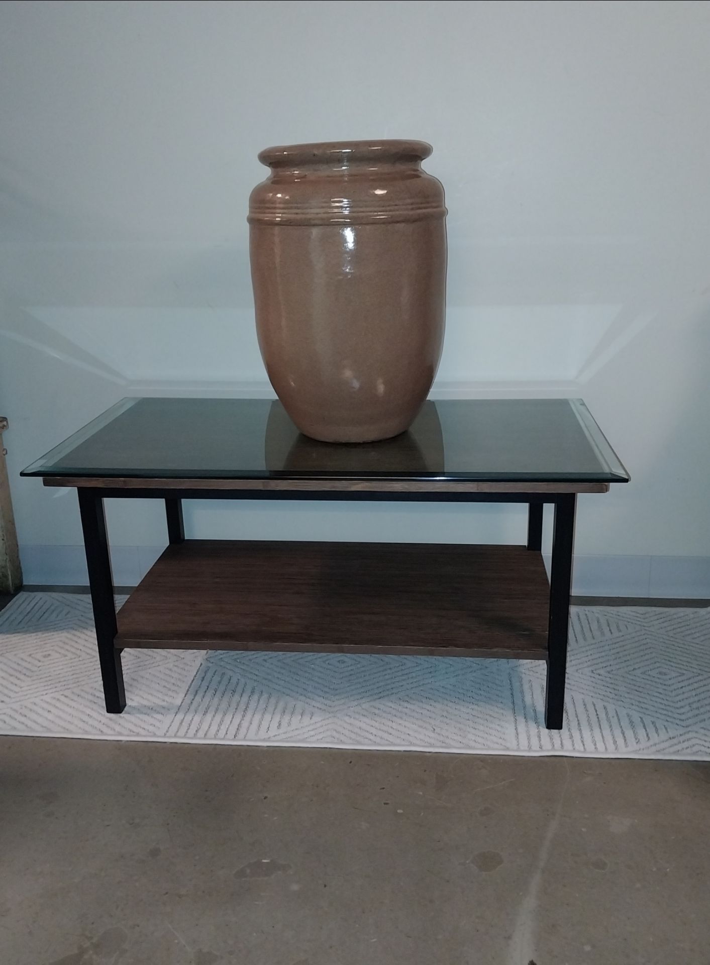 Modern Glass Coffee Table – Black Metal & Wood Shelf - photo 2