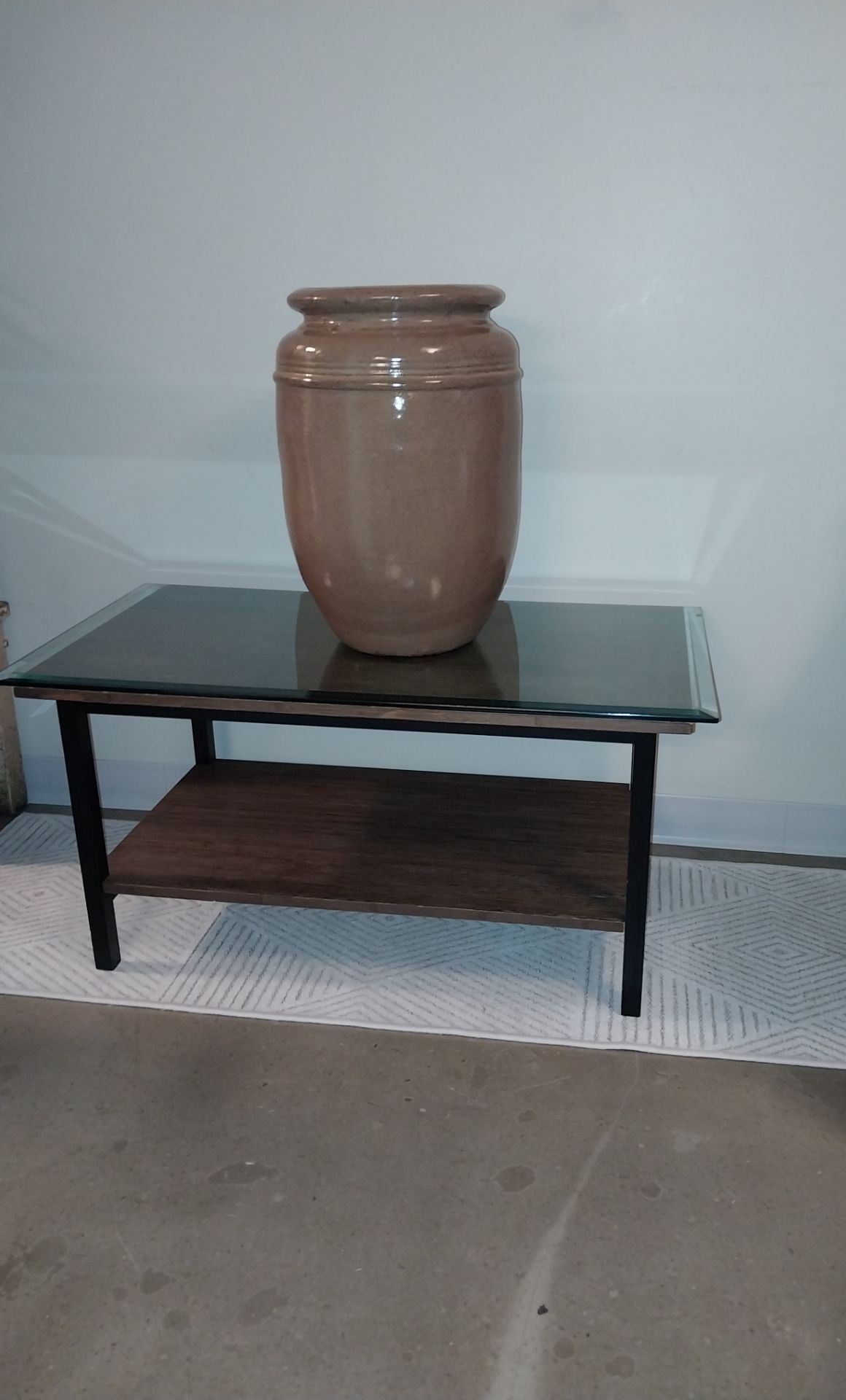 Modern Glass Coffee Table – Black Metal & Wood Shelf - photo 3