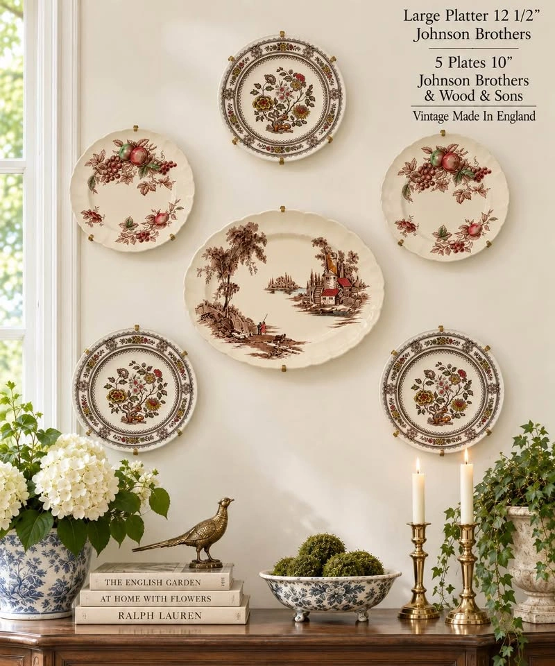 Gallery Wall Plates Vintage Curated Johnson Brothers & Wood & So