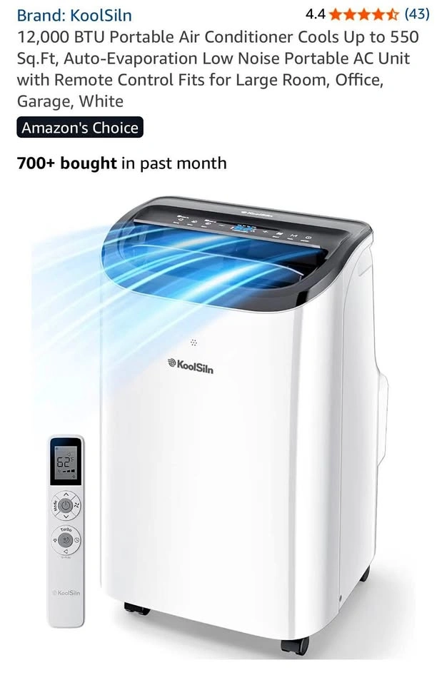 12,000 BTU Portable Air Conditioner - Cools 550 Sq.Ft