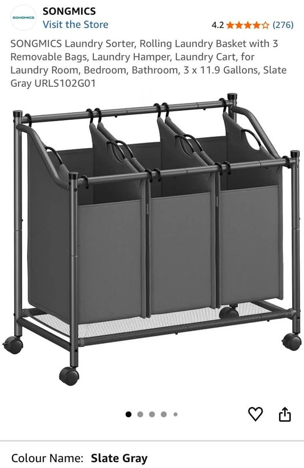 3-Bag Laundry Sorter | Laundry Hamper with Wheels - photo 5
