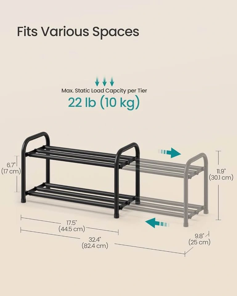 Expandable 2-Tier Shoe Rack | Black - photo 3