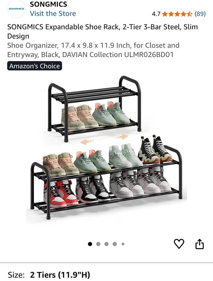 Expandable 2-Tier Shoe Rack | Black - photo 4