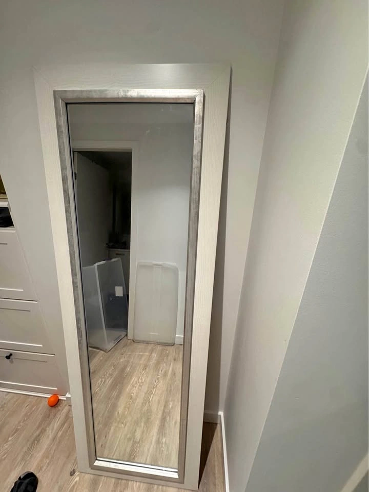 Full-Length Mirror – White & Silver Frame
