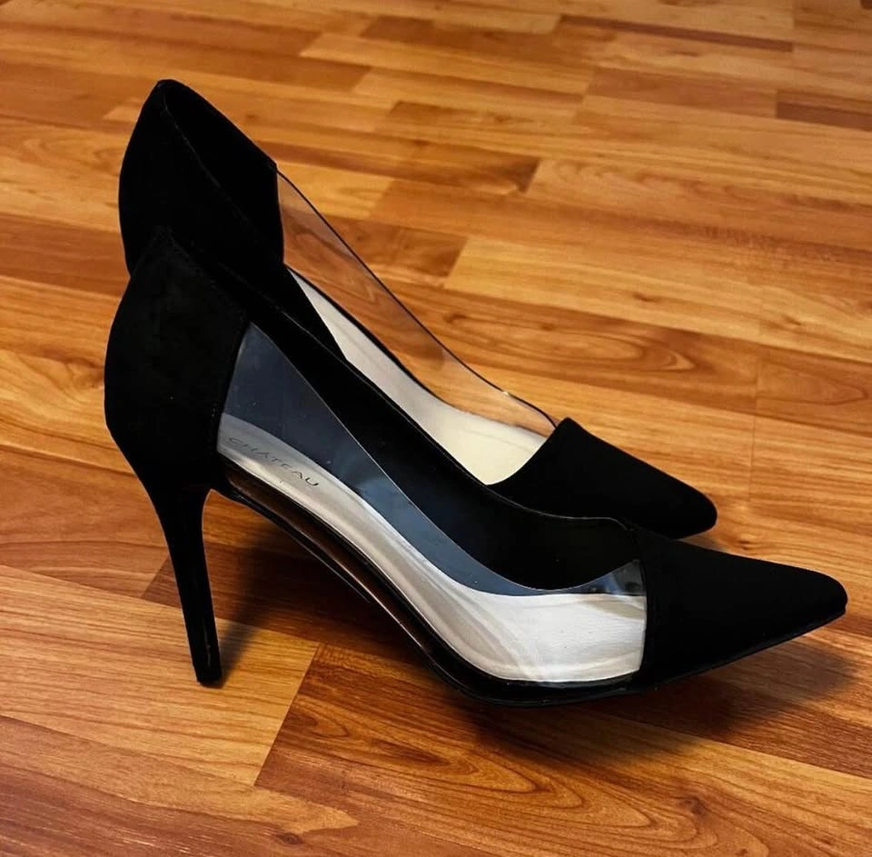 8.5 LeChateau black suede clear side high heels - photo 3