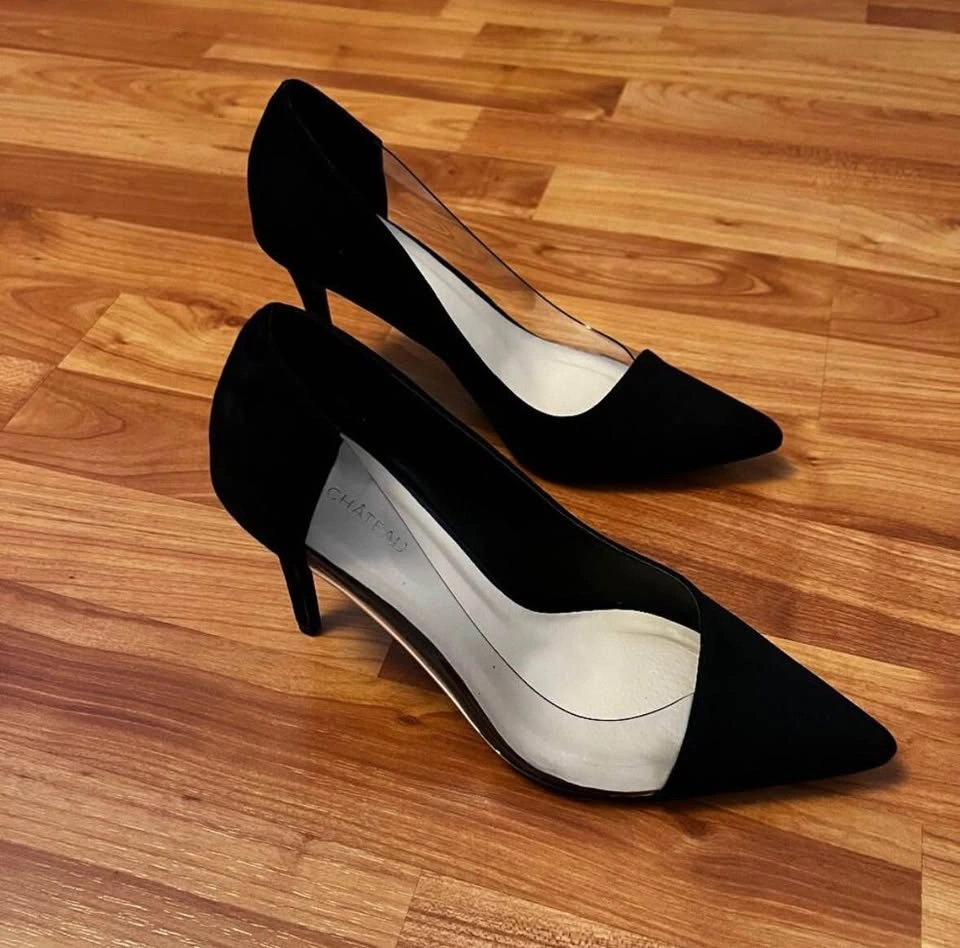 8.5 LeChateau black suede clear side high heels - photo 5