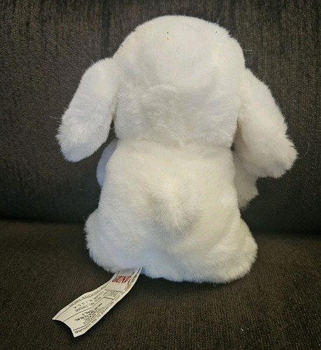 Vintage 1982 Gund Puppy White with Mauve Bow 7" Plush Baby Rattl - photo 2