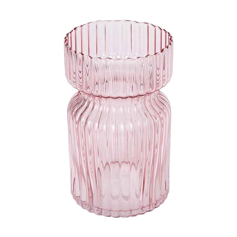 Anko Pink Ribbed Glass Vase