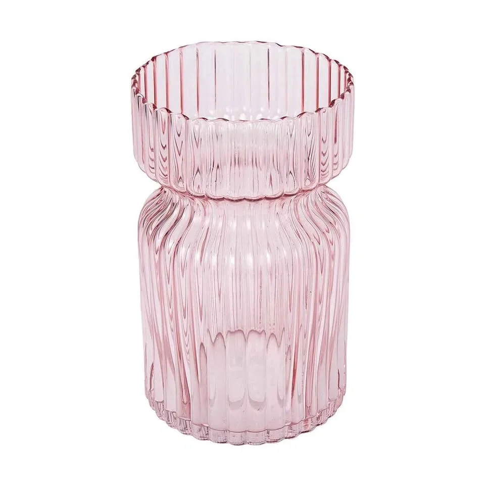 Anko Pink Ribbed Glass Vase