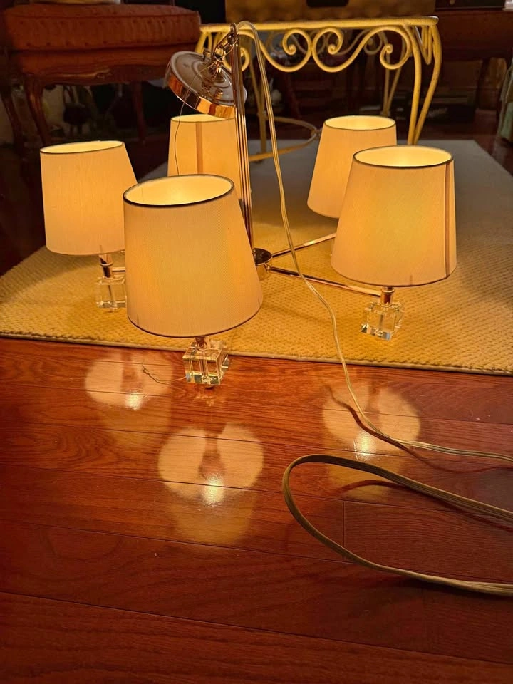 Brass Chandelier with White Shades
