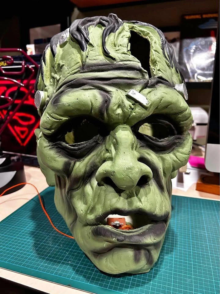 Frankenstein Ceramic Head. Hand Painted. 13” tall. Lights up.