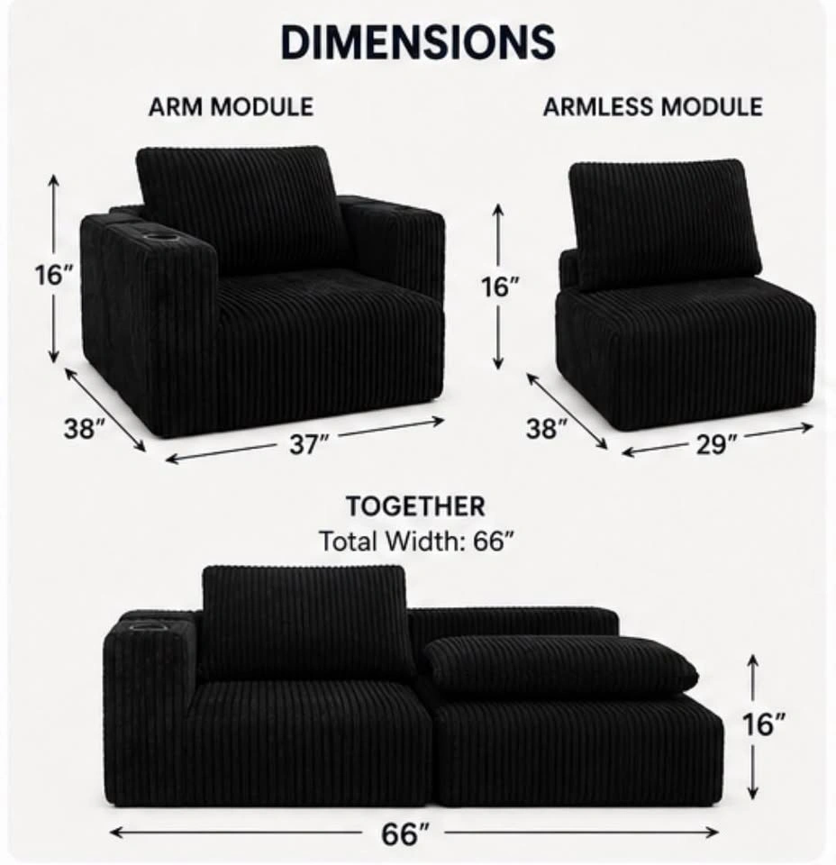 🛋️ BRAND NEW MODULAR CORDUROY SOFA – BLACK - photo 3